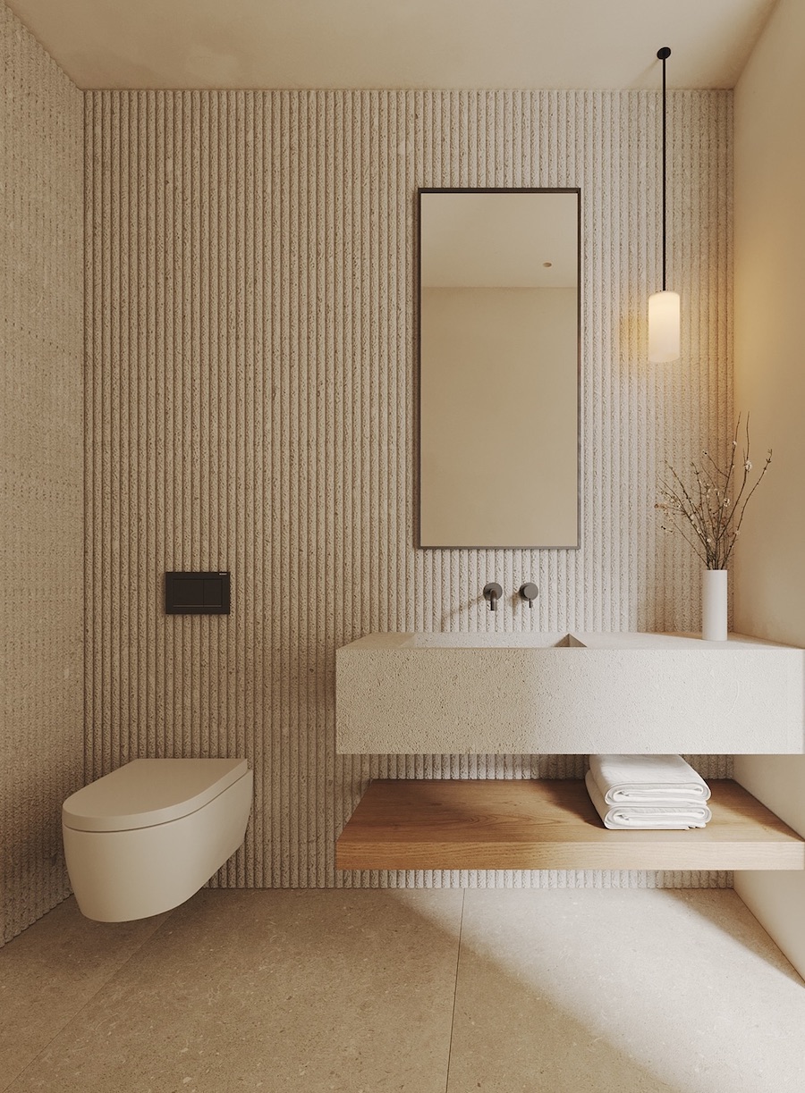 a minimalist bathroom with japanese flair