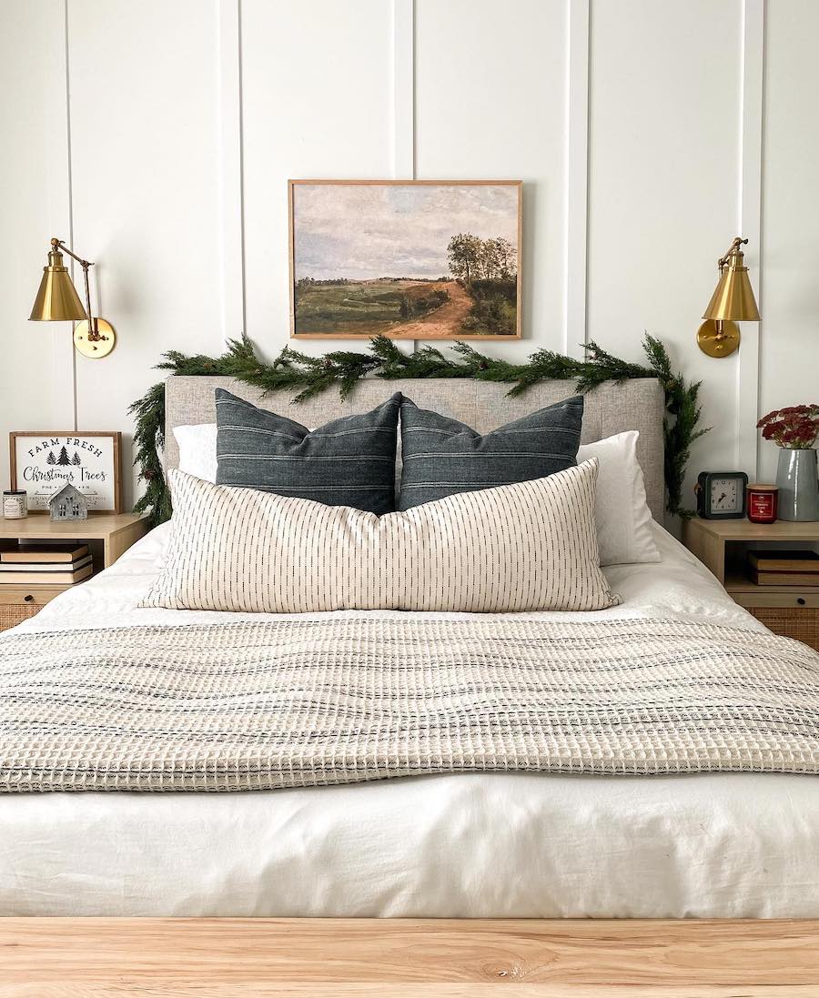 a bedroom featuring simple christmas decor and a timeless design