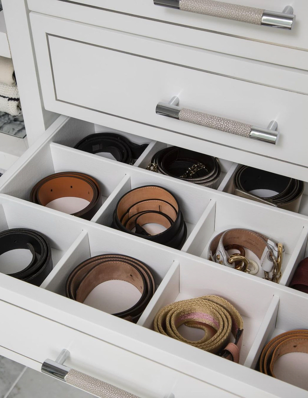 a drawer for sections for belts and accessories