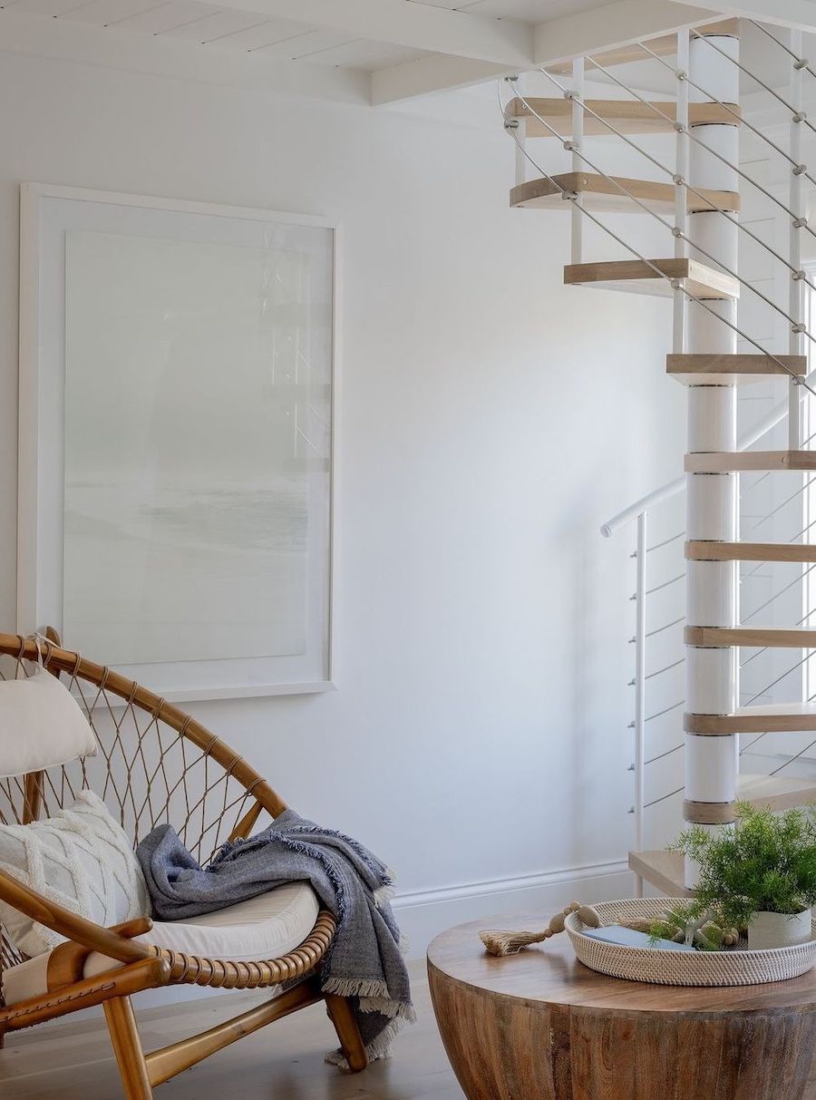 a coastal living room with neutral tones