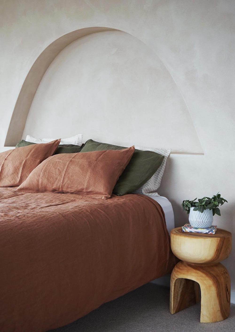 an earthy bedroom with minimalist decor
