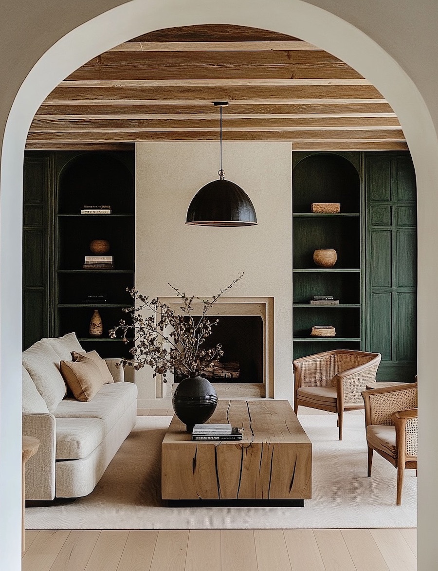 an earthy living room featuring simple and sophisticated design and neutral shades