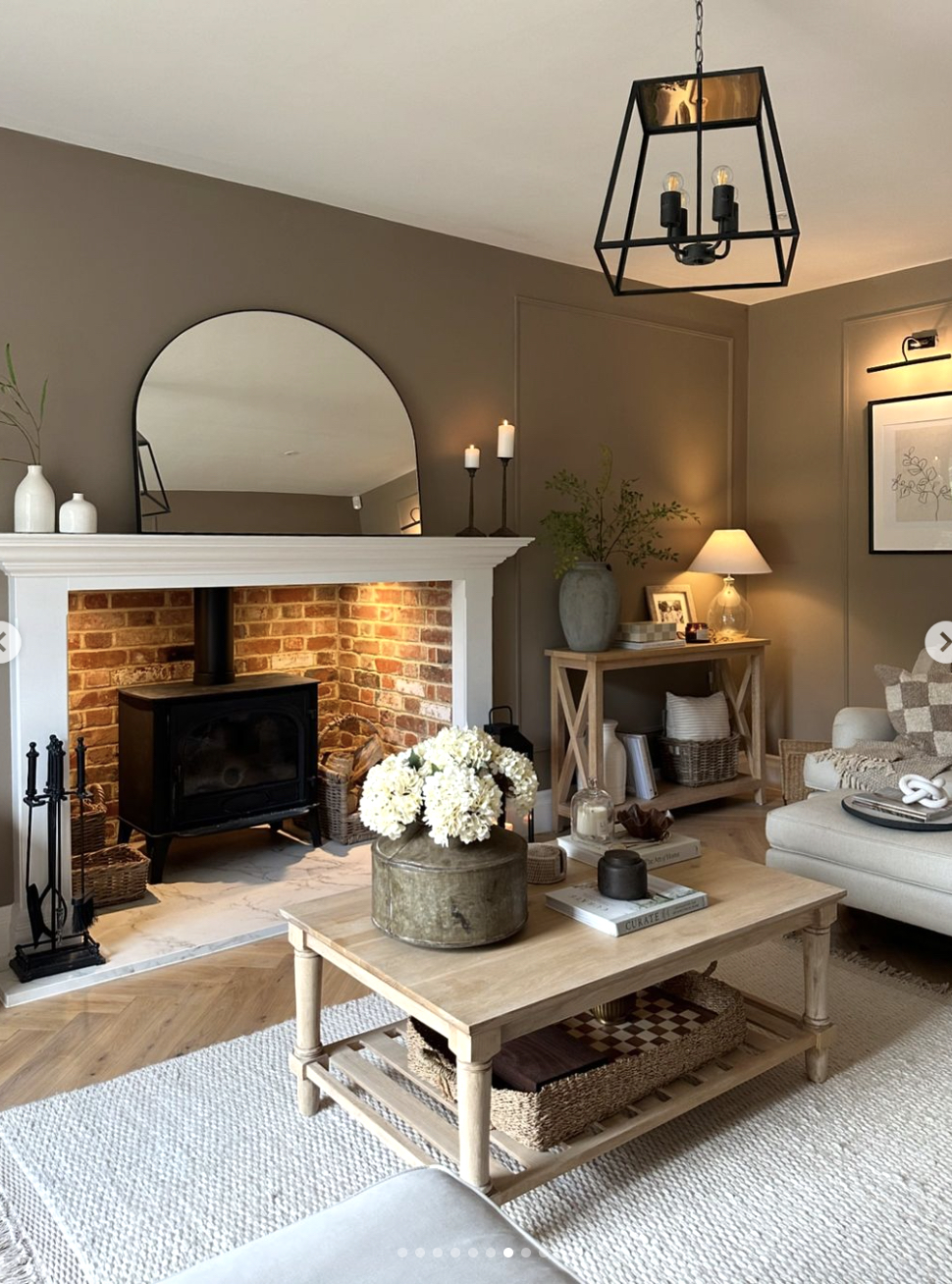 a living room featuring rustic french country decor