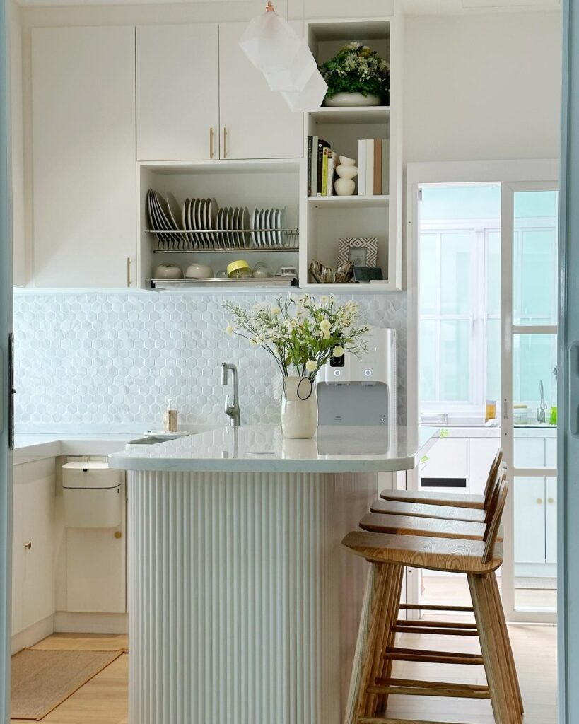 kitchen island with white panels