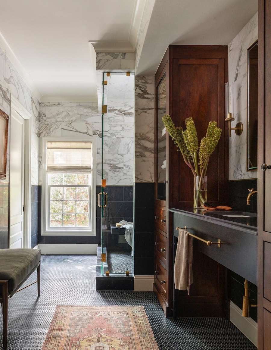 a large and open moody bathroom