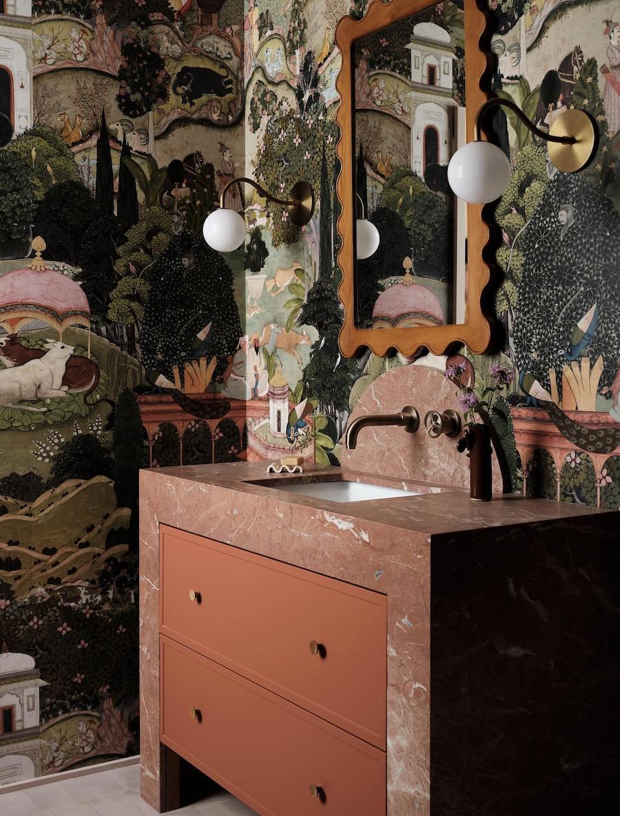 a unique moody bathroom