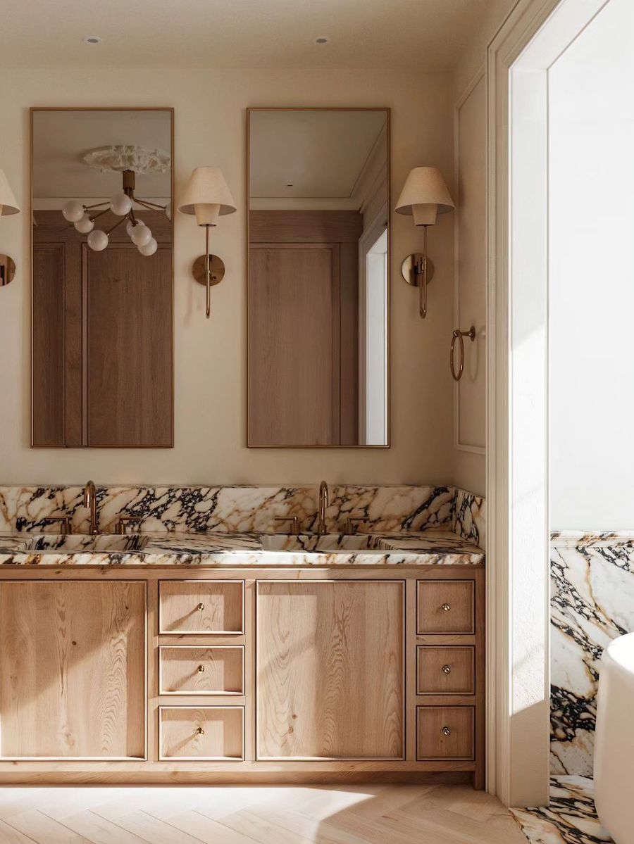 a stylish bathroom with moody touches