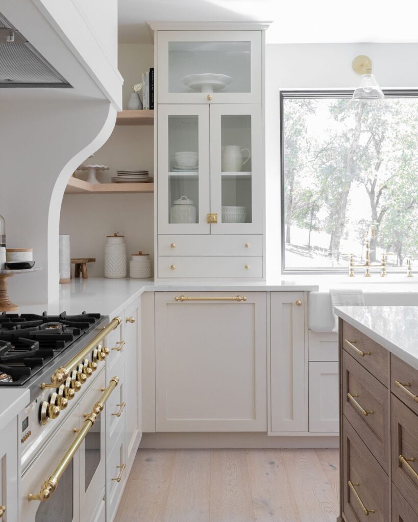 white cabinets with glass