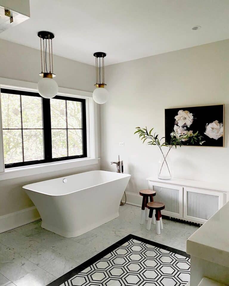Modern Black and White Geometric Bathroom Window