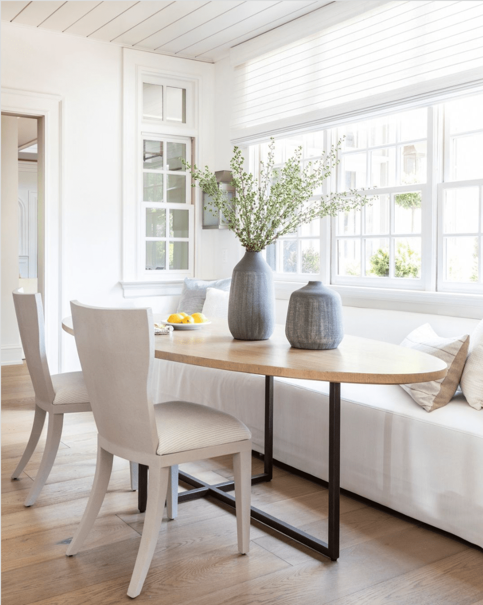 Slipcovered Bench in a Dining Space